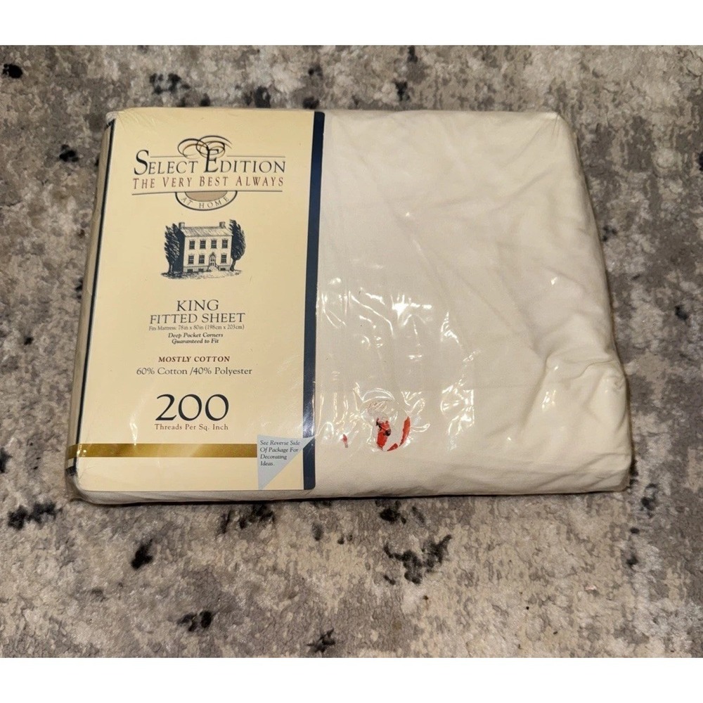 Selection Editions King Fitted sheet Ivory cotton poly blend 200 TC NEW
